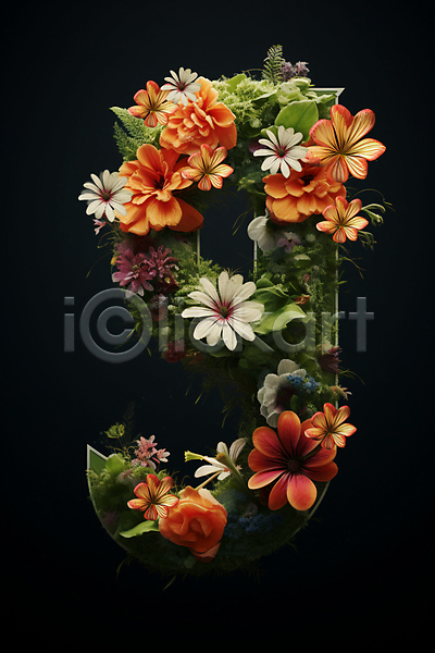 화려 사람없음 JPG 편집이미지 9 꽃 디자인 숫자 잎 컬러풀 타이포그라피 풀(식물)
