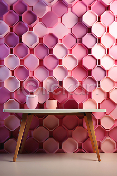 사람없음 JPG 편집이미지 백그라운드 병(담는) 분홍색 육각형 인테리어 타일 탁자 화분