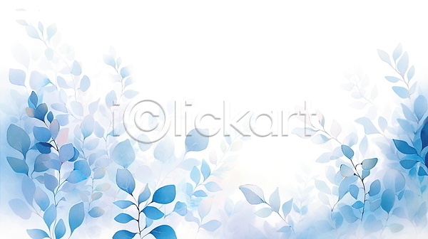 사람없음 JPG 일러스트 백그라운드 보테니컬아트 수채화(물감) 자연 파란색 풀잎