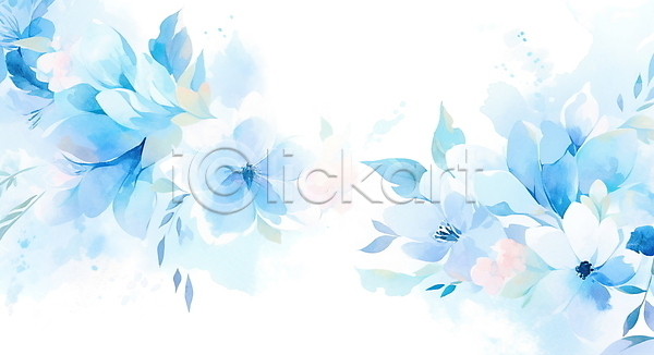 사람없음 JPG 일러스트 꽃 백그라운드 보테니컬아트 수채화(물감) 자연 파란색