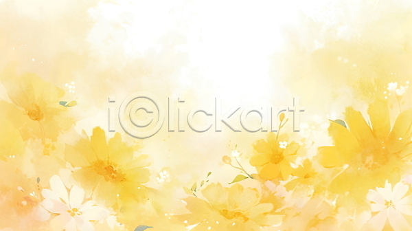 사람없음 JPG 일러스트 꽃 노란색 백그라운드 보테니컬아트 수채화(물감) 자연