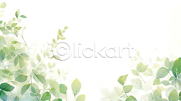 사람없음 JPG 일러스트 백그라운드 보테니컬아트 수채화(물감) 연두색 자연 풀잎