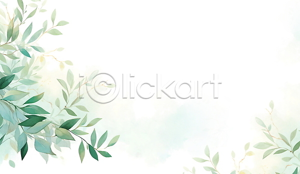 사람없음 JPG 일러스트 백그라운드 보테니컬아트 수채화(물감) 자연 초록색 풀잎