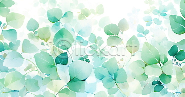 사람없음 JPG 일러스트 백그라운드 보테니컬아트 수채화(물감) 잎 자연 초록색