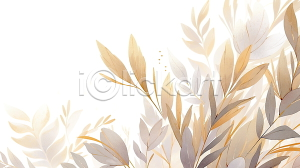 사람없음 JPG 일러스트 백그라운드 베이지색 보테니컬아트 수채화(물감) 자연 풀잎
