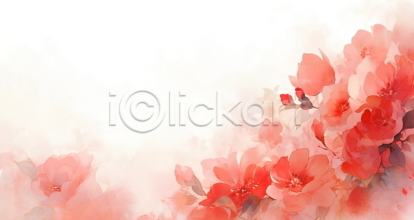 사람없음 JPG 일러스트 꽃 백그라운드 보테니컬아트 분홍색 빨간색 수채화(물감) 자연