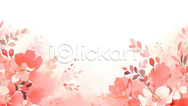 사람없음 JPG 일러스트 꽃 백그라운드 보테니컬아트 분홍색 수채화(물감) 자연 풀잎