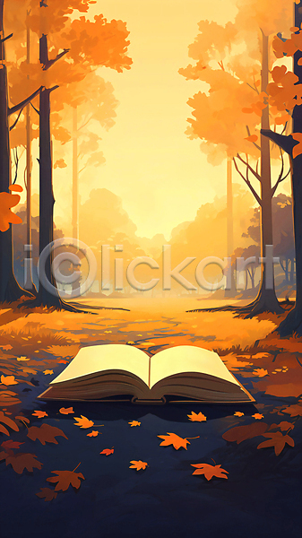 사람없음 JPG 일러스트 가을(계절) 나뭇잎 낙엽 단풍 단풍나무 독서 백그라운드 산책로 책 풍경(경치) 하늘