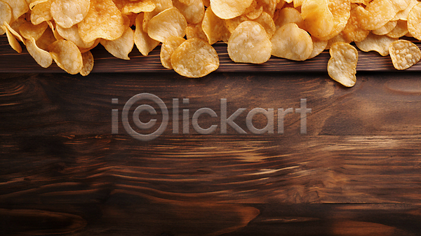 사람없음 JPG 디지털합성 편집이미지 감자 감자칩 과자 나무배경 나무탁자 디저트 백그라운드 칩(음식) 카피스페이스 편집소스