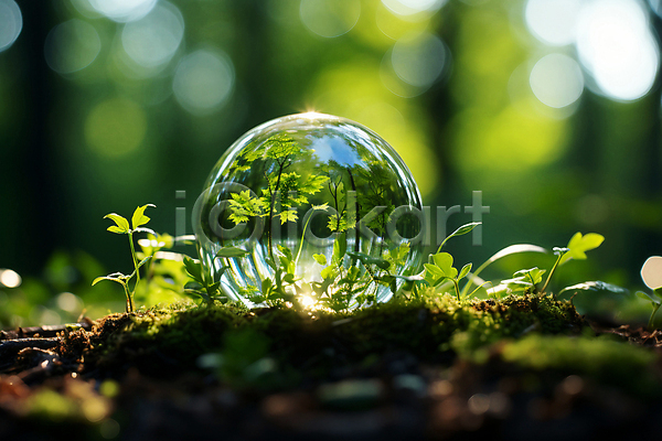사람없음 JPG 디지털합성 편집이미지 땅 물방울 빛 새싹 에코 유리구슬 이끼 자연 자연보호 초록색 풀(식물) 환경