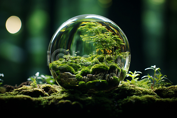 사람없음 JPG 디지털합성 편집이미지 나무 물방울 새싹 에코 유리구슬 이끼 자연 자연보호 초록색 풀(식물) 환경