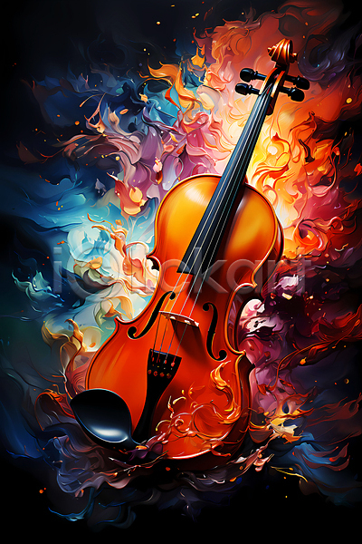 화려 사람없음 JPG 디지털합성 편집이미지 결 바이올린 유화 음악 추상 컬러풀 포스터 현악기