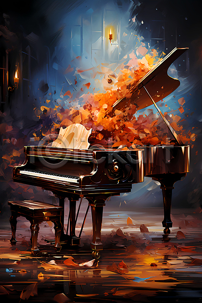 화려 사람없음 JPG 디지털합성 편집이미지 건반악기 그랜드피아노 유화 음악 촛불 추상 컬러풀 포스터 피아노(악기)