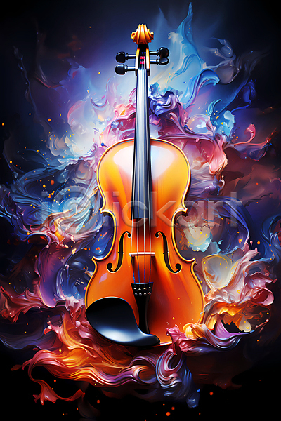 화려 사람없음 JPG 디지털합성 편집이미지 결 바이올린 유화 음악 추상 컬러풀 포스터 현악기