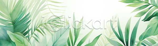 사람없음 JPG 일러스트 가로배너 보테니컬아트 수채화(물감) 열대 열대잎 자연 초록색 트로피컬아트 풀(식물) 프레임