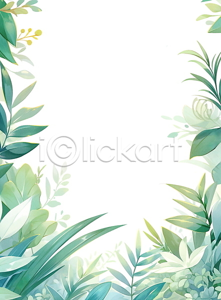 사람없음 JPG 일러스트 배너 보테니컬아트 수채화(물감) 열대 열대잎 자연 초록색 카피스페이스 트로피컬아트 풀(식물) 프레임
