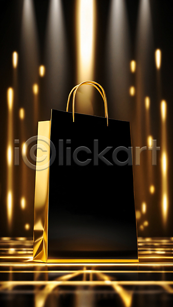 사람없음 JPG 편집이미지 검은색 금색 목업 반짝임 백그라운드 빛 쇼핑 쇼핑백