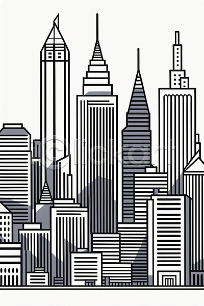 사람없음 JPG 일러스트 건물 건축 고층빌딩 그림 도시 도시풍경 라인아트 스카이라인