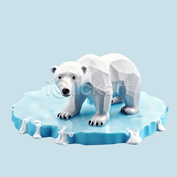 지구온난화 환경오염 사람없음 3D PSD 디지털합성 아이콘 북극곰 빙판 빙하 에코 자연보호 한마리 흰색