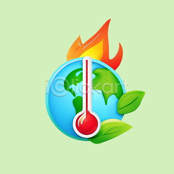 지구온난화 환경오염 사람없음 3D PSD 디지털합성 아이콘 불 불꽃(불) 에코 온도계 잎 자연보호 지구