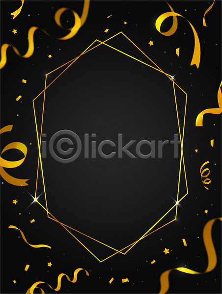 사람없음 AI(파일형식) 일러스트 검은색 금색 꽃가루 리본 반짝임 빛 선 카피스페이스 테두리 파티 프레임