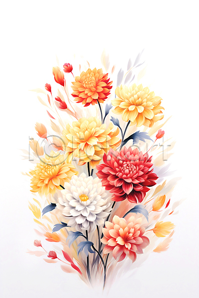 사람없음 JPG 일러스트 가을(계절) 국화 그림 꽃 꽃잎 유화 컬러풀