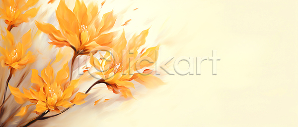 사람없음 JPG 일러스트 가을(계절) 그림 꽃 꽃잎 노란색 백그라운드 유화 카피스페이스 코스모스(꽃)