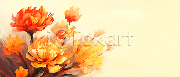 사람없음 JPG 일러스트 가을(계절) 국화 그림 꽃 꽃잎 백그라운드 유화 주황색 카피스페이스