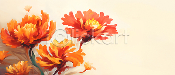 사람없음 JPG 일러스트 가을(계절) 국화 그림 꽃 꽃잎 백그라운드 유화 주황색 카피스페이스