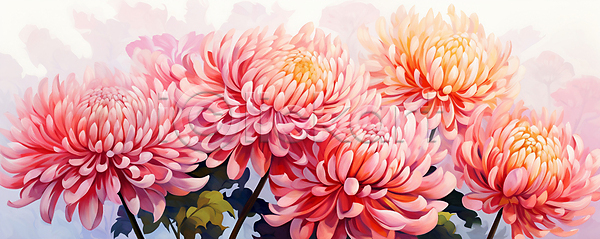 사람없음 JPG 일러스트 국화 그림 꽃 백그라운드 분홍색 페인팅