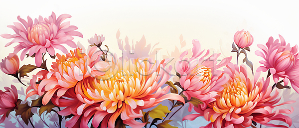 사람없음 JPG 일러스트 국화 그림 꽃 꽃봉오리 백그라운드 분홍색 페인팅