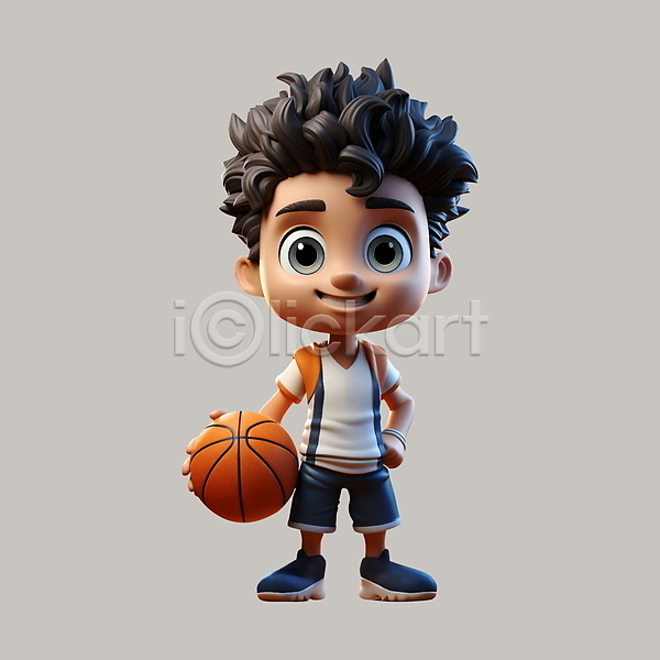 남자 성인 성인남자한명만 청년 한명 3D PSD 편집이미지 3D캐릭터 농구 농구공 농구복 농구선수 들기 미소(표정) 전신