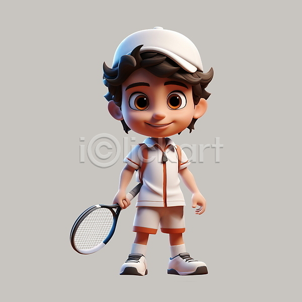 남자 성인 성인남자한명만 청년 한명 3D PSD 편집이미지 3D캐릭터 가방 들기 잡기 전신 테니스 테니스라켓 테니스복 테니스선수