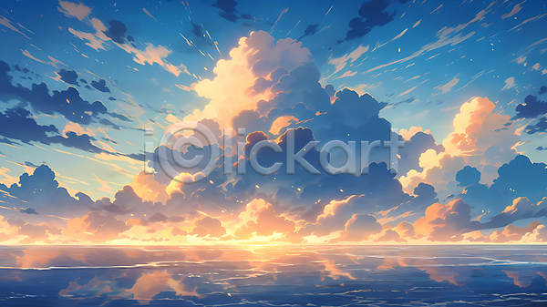 사람없음 JPG 일러스트 구름(자연) 바다 일몰 자연 파도 풍경(경치) 하늘