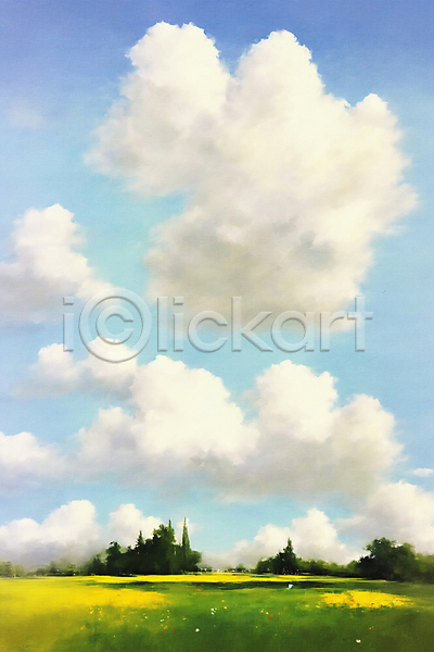 감성 사람없음 JPG 일러스트 구름(자연) 나무 유화 자연 잔디 초원(자연) 풍경(경치) 하늘