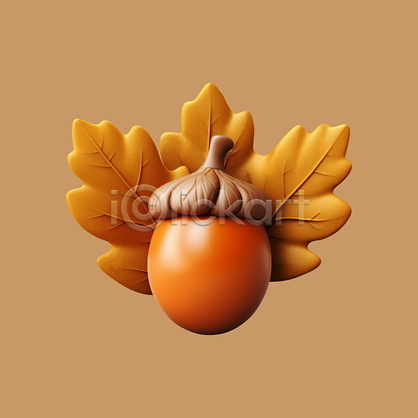 사람없음 3D 3D아이콘 PSD 디지털합성 아이콘 가을(계절) 갈색 도토리 잎