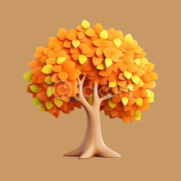 사람없음 3D 3D아이콘 PSD 디지털합성 아이콘 가을(계절) 나무 나뭇잎 단풍 주황색