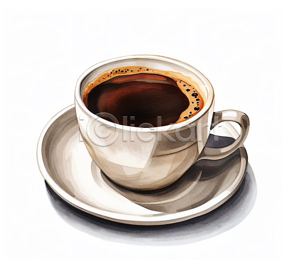 사람없음 JPG 일러스트 갈색 드립커피 블랙커피 수채화(물감) 아메리카노 오브젝트 음료 카페 커피 커피잔