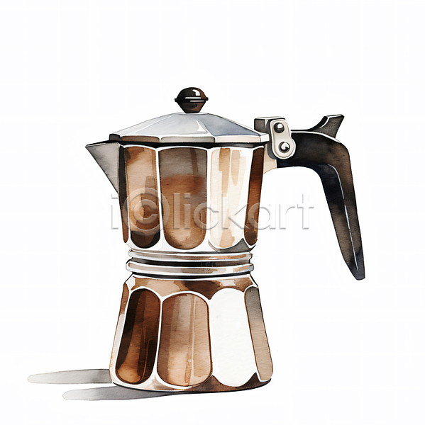 사람없음 JPG 일러스트 모카포트 수채화(물감) 오브젝트 카페 커피 커피용품