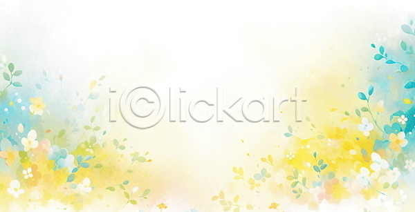 감성 사람없음 JPG 일러스트 꽃 노란색 백그라운드 수채화(물감) 추상 파란색 풀(식물)