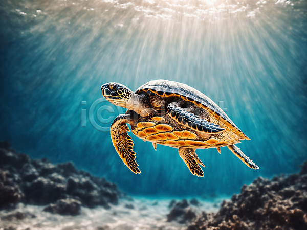 사람없음 JPG 디지털합성 편집이미지 거북이 바다 바다거북 빛 수영 수중