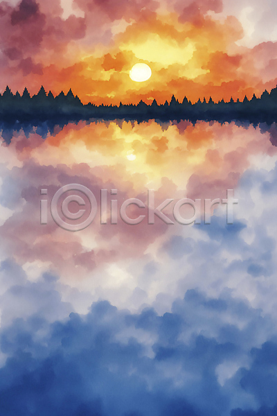 사람없음 JPG 일러스트 계절 그림 백그라운드 수채화(물감) 자연 태양 풍경(경치)
