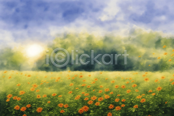 사람없음 JPG 일러스트 계절 그림 꽃 백그라운드 수채화(물감) 자연 태양 풍경(경치)
