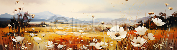 사람없음 JPG 디지털합성 편집이미지 가을(계절) 구름(자연) 붓터치 산 유화 일몰 코스모스(꽃) 풀(식물) 풍경(경치)