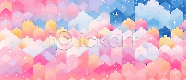 사람없음 JPG 일러스트 구름(자연) 반짝임 백그라운드 번짐 별 분홍색 수채화(물감) 아기자기 추상 키치 파스텔톤 패턴 퍼즐