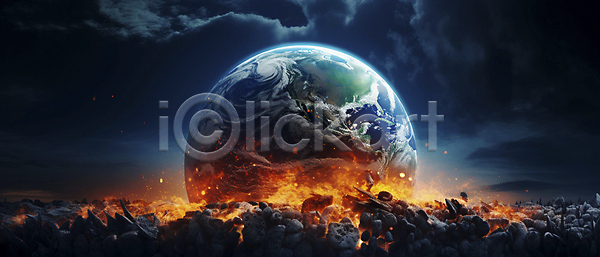 지구온난화 환경오염 사람없음 JPG 편집이미지 기온상승 기후위기 불꽃(불) 운석 이상고온 지구