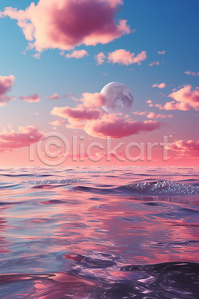 사람없음 JPG 편집이미지 구름(자연) 달 물결 바다 백그라운드 분홍색 일몰 자연 파란색 풍경(경치) 하늘