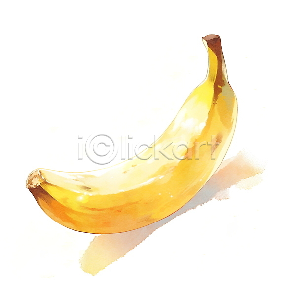사람없음 JPG 일러스트 가을(계절) 노란색 바나나 수채화(물감)