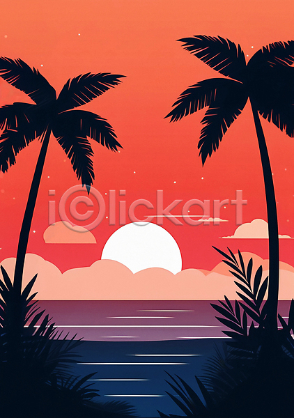 사람없음 JPG 실루엣 편집이미지 구름(자연) 백그라운드 빨간색 야자수 여름(계절) 일몰 태양 포스터 풀(식물) 풍경(경치) 해변