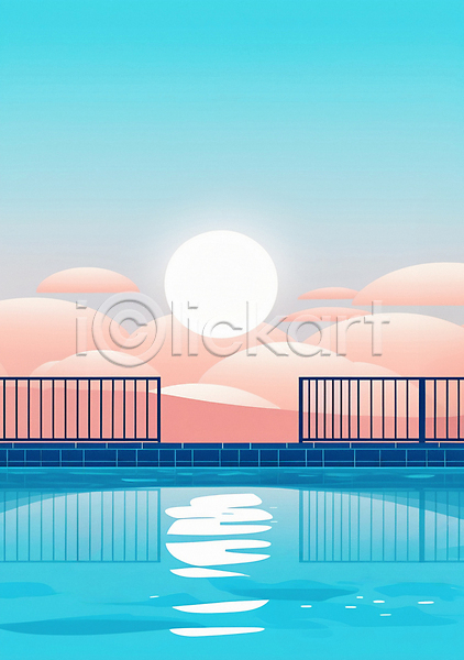 사람없음 JPG 편집이미지 구름(자연) 반사 백그라운드 분홍색 수영장 여름(계절) 울타리 일몰 태양 포스터 풍경(경치) 하늘 하늘색